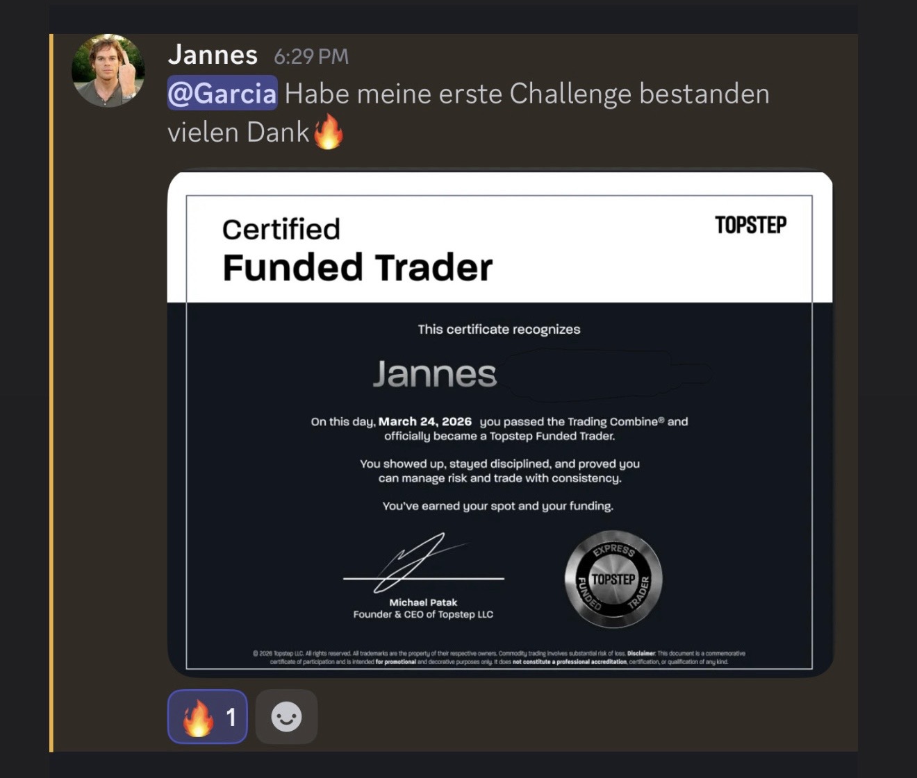 Funded Trader Zertifikat als Ergebnisnachweis